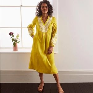 Boden Leonie Embroidered Linen Dress Size 20
